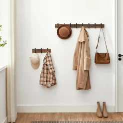 Merkloos Wandkapstok met 6 Haken - compacte houten Muurkapstok - Vintage Bruin en Zwart Clearance