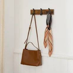 Merkloos Wandkapstok met 6 Haken - compacte houten Muurkapstok - Vintage Bruin en Zwart Clearance