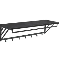 Merkloos Wandkapstok met Plank en 7 Haken, Metaal en Hout, Zwart Hot