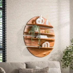 Giga Living Wandschap - 4-Delig Rond - Hout - Naturel - Margosa Best