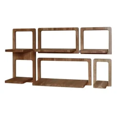 Giga Living Wandschap Acaciahout - Set van 5 - 30x23x65cm - Curvy Online