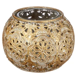 Merkloos Waxinelichthouder - goudkleurig - metaal met glas - 7 cm Discount