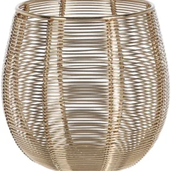 Merkloos Waxinelichthouder - rond - goudkleurig - metaal draad - 12 cm Outlet