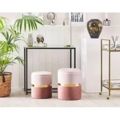 Beliani WICHITA - Poef - Roze - 36/31 cm - Fluweel Online