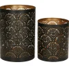 Merkloos Windlicht - motief - 2x - zwart/goud - 10/15 cm - theelichthouder Hot