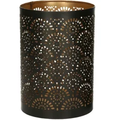 Merkloos Windlicht - motief - 2x - zwart/goud - 10/15 cm - theelichthouder Hot