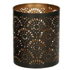 Merkloos Windlicht - motief - 2x - zwart/goud - 10/15 cm - theelichthouder Hot