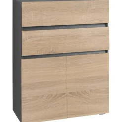 Loft24 Wisla - Midikast 2 laden, 2 deuren in eiken/antraciet spaanplaat Clearance