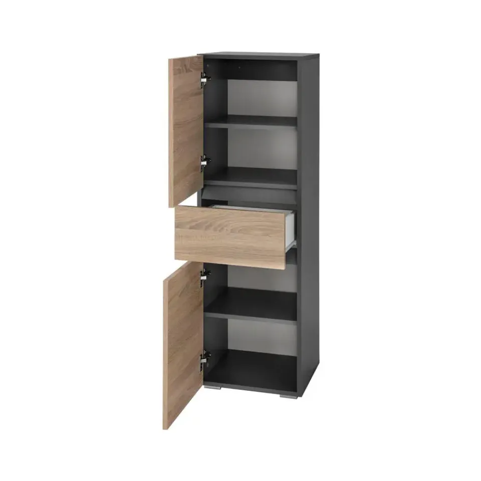 Loft24 Wisla - Midikast met 2 deuren en 1 lade in antraciet/eiken New