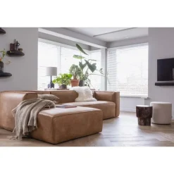 WOOOD Bean Hoekbank Links - Ecoleer - Cognac - 73x305x96 Discount