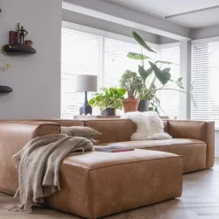 WOOOD Bean Hoekbank Rechts - Ecoleer - Cognac - 73x305x96 Best