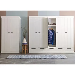 WOOOD Connect Kledingkast 2-Deurs met Lade - Grenen - Wit - 195x94x53 Clearance