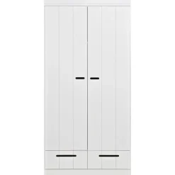 WOOOD Connect Kledingkast 2-Deurs met Lade - Grenen - Wit - 195x94x53 Clearance