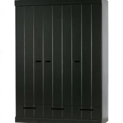 WOOOD Connect Kledingkast 3-Deurs met Lade - Grenen -Zwart- 195x140x53 Hot