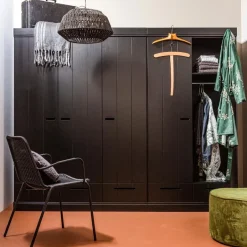 WOOOD Connect Kledingkast 3-Deurs met Lade - Grenen -Zwart- 195x140x53 Hot