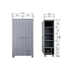 WOOOD Dennis Kast Met Laden - Grenen - Betongrijs - 202x111x55 Outlet