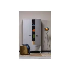 WOOOD Dennis Kast Met Laden - Grenen - Betongrijs - 202x111x55 Outlet