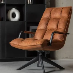WOOOD Jouke Draaifauteuil - Kunstleer - Cognac - 96x70x85 Best