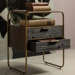 WOOOD Polite Nachtkastje - Metaal/hout - Antique Brass - 62x45x38 Clearance