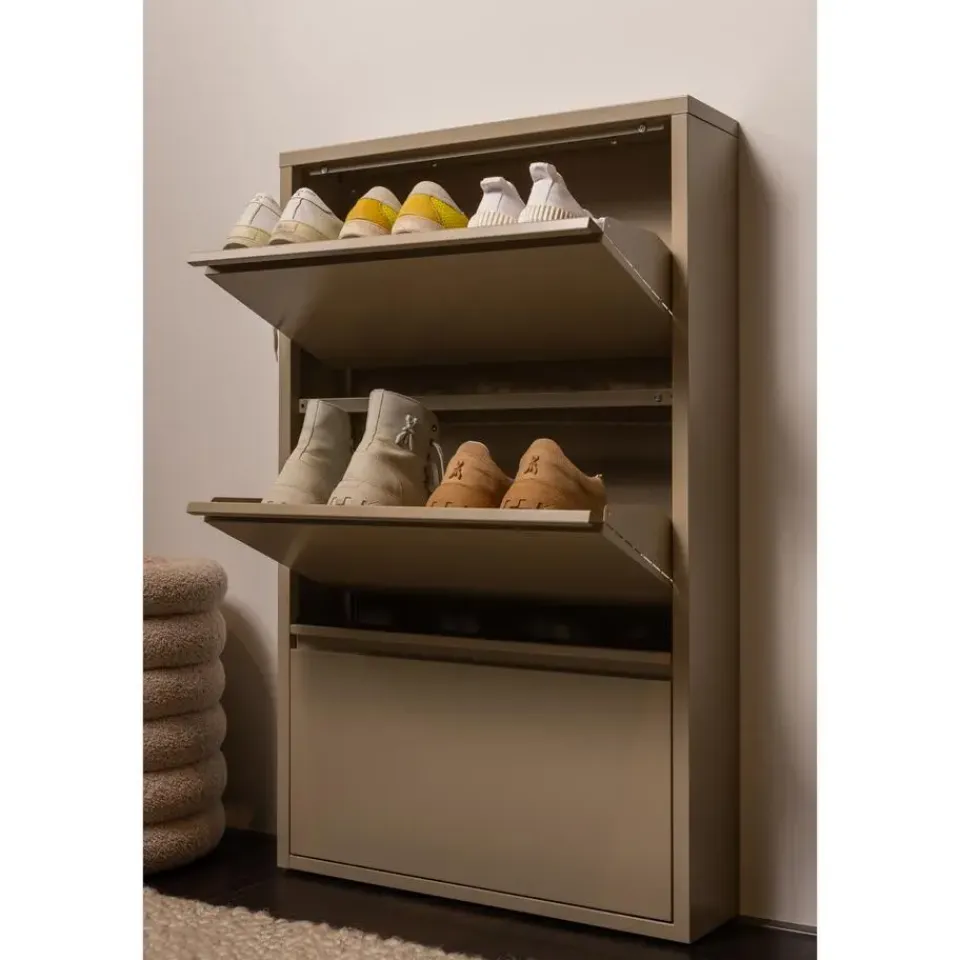 WOOOD Sabine 3-Vaks Schoenenkast - Metaal - Zand - 103x66x16