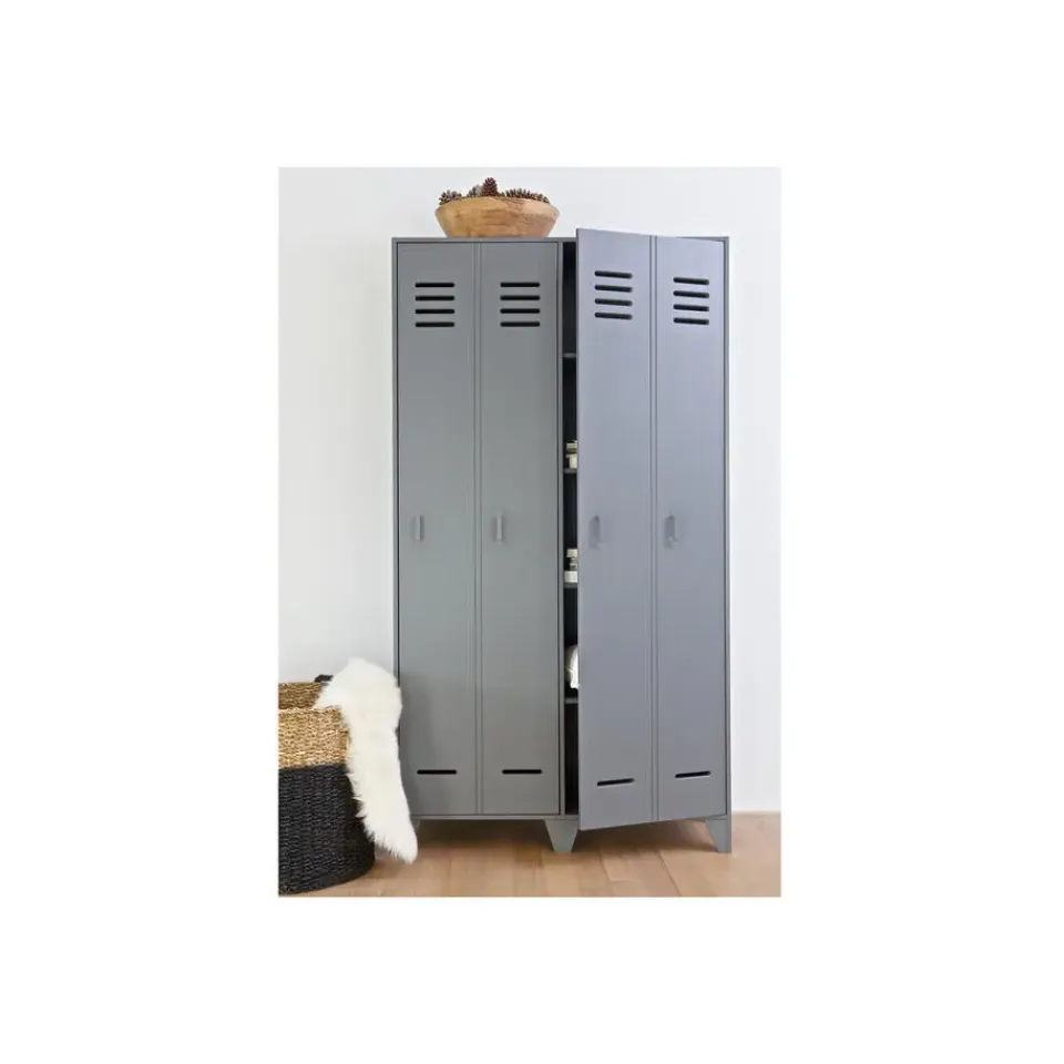 WOOOD Stijn Kledingkast 2-Deurs - Grenen - Staal Grijs - 103x187x40 Best