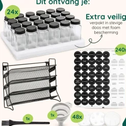 XIVADA Staand kruidenrek met 24 kruidenpotjes - 240 kruidenlabels New