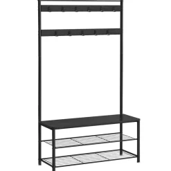 Merkloos XL Garderoberek met Schoenenbank, Kapstok en Schoenenrek, 11 Haken, Zwart
