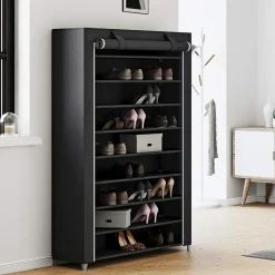 Merkloos XXL Extra Groot Schoenenrek met 10 Niveaus - tot 54 Paar Schoenen - Zwart Best