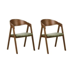 Beliani YUBA - Eetkamerstoel set van 2 - Donkerhout/Groen - Fluweel Sale