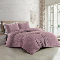 Zavelo Dorien Rib Teddy Dekbedovertrek Roze-Lits-jumeaux (240 x 200/220 cm) New