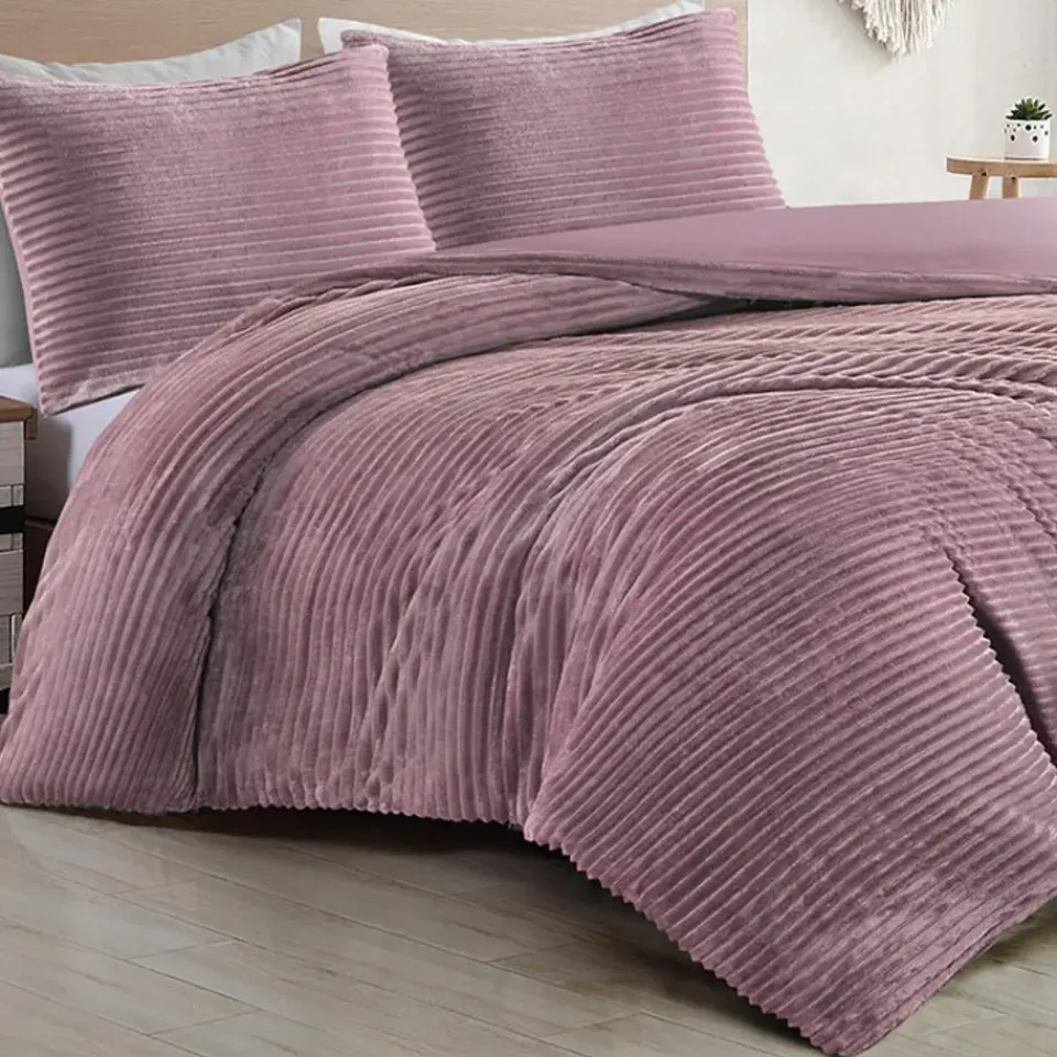 Zavelo Dorien Rib Teddy Dekbedovertrek Roze-1-persoons (140 x 200/220 cm) Online