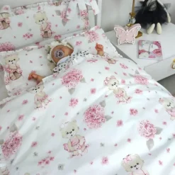 Zavelo Ledikant Dekbedovertrek Ballerina Roze Ruches 100 x 135 cm Best