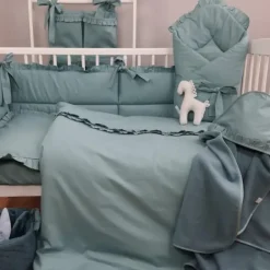 Zavelo Peuter Dekbedovertrek Royal Ruches Groen 120 x 150 cm New