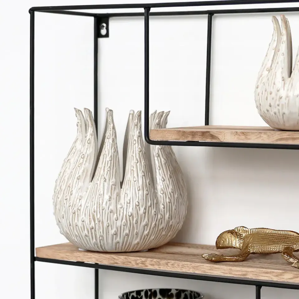 IVOL Zwart metalen wandrek met 4 houten plankjes - Rechthoek - 55x45x11 cm Sale