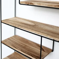 IVOL Zwart metalen wandrek met 4 houten plankjes - Rechthoek - 55x45x11 cm Sale