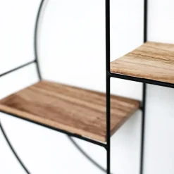 IVOL Zwart metalen wandrek met 2 houten plankjes - Rond - 37x10 cm Discount