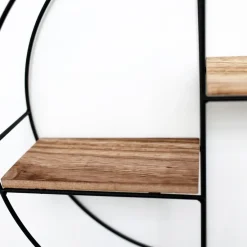 IVOL Zwart metalen wandrek met 2 houten plankjes - Rond - 37x10 cm Discount