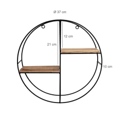 IVOL Zwart metalen wandrek met 2 houten plankjes - Rond - 37x10 cm Discount
