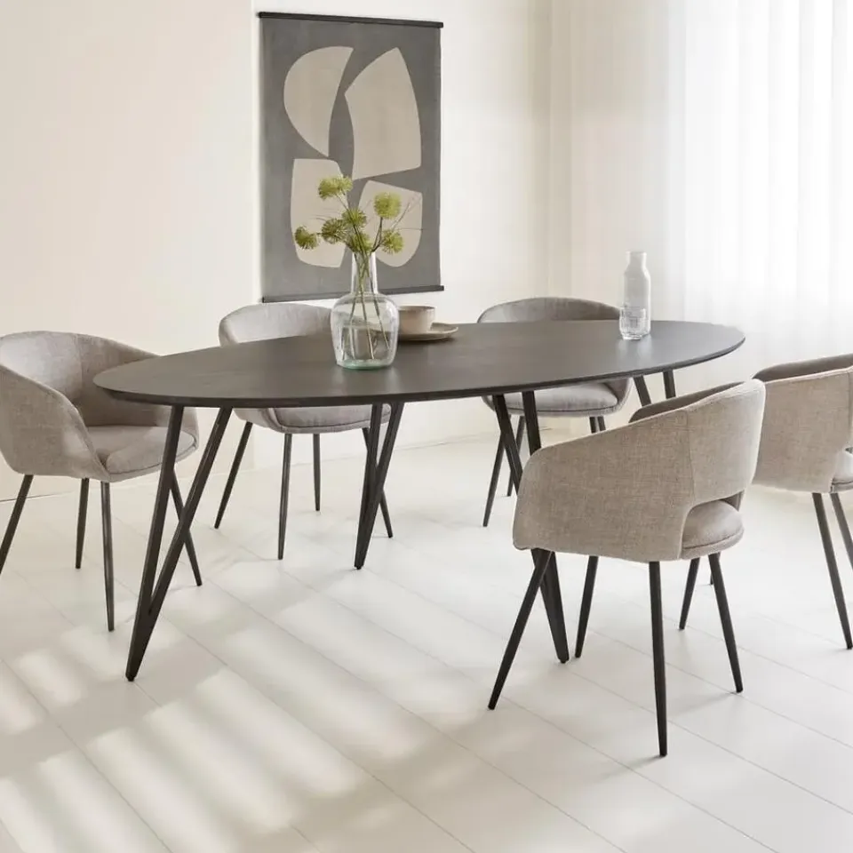 Dimehouse Zwart ovale eettafel Cesar 170x90 cm - Mangohout - Zwart New