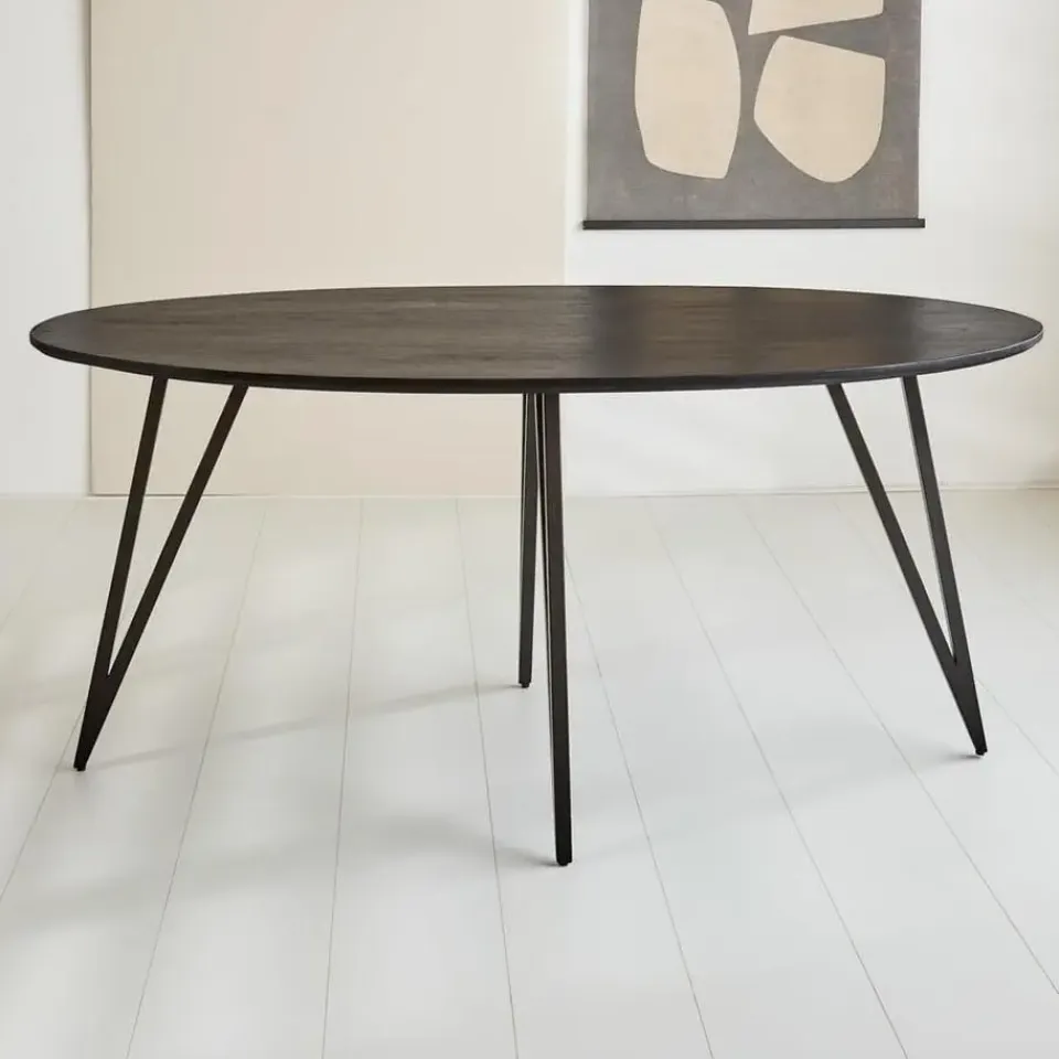 Dimehouse Zwart ovale eettafel Cesar 170x90 cm - Mangohout - Zwart New